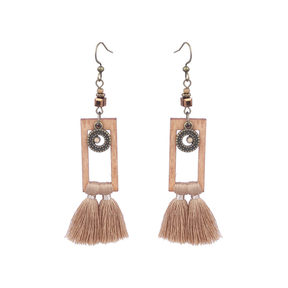 Wholesale Vintage Geometric Round Wooden Beads Tassel Earrings